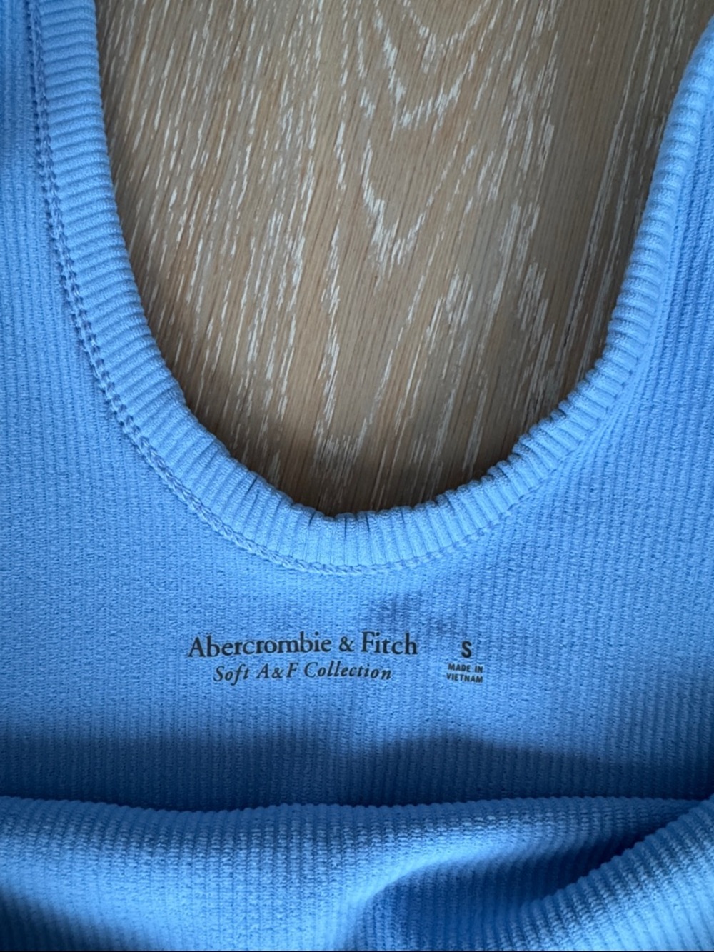Abercrombie & Fitch Women’s Ribbed One-Piece Bodysuit in Light Blue and Taupe. - Picture 6 of 10